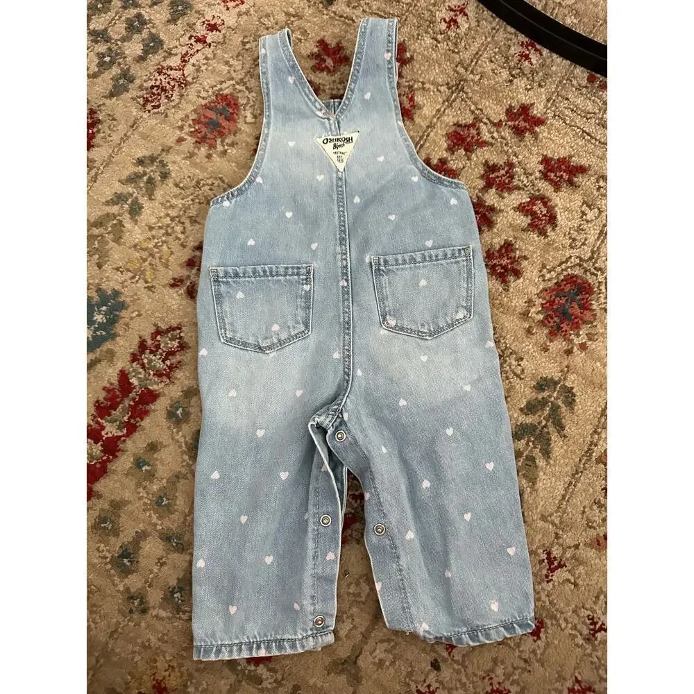 Osh Kosh B’gosh Blue All Over Heart Print Denim Overall Size 9M